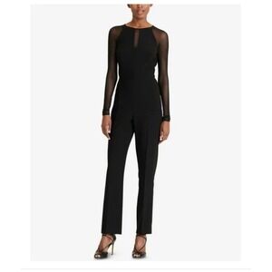 Lauren Ralph Lauren Black Sheer Mesh Sleeve Jumpsuit Size 6 Evening Cocktail‎